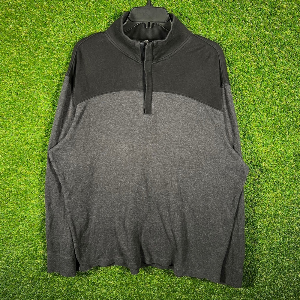 Banana Republic Mens XL Quarter Zip Pullover‎ Sweater Grey Black Colorblock